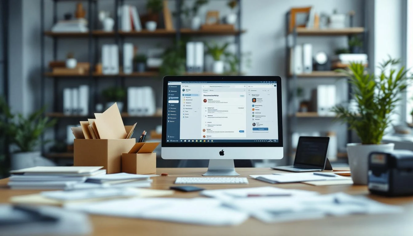 Bureau professionnel avec courriers triés et registre de courrier entrant ouvert