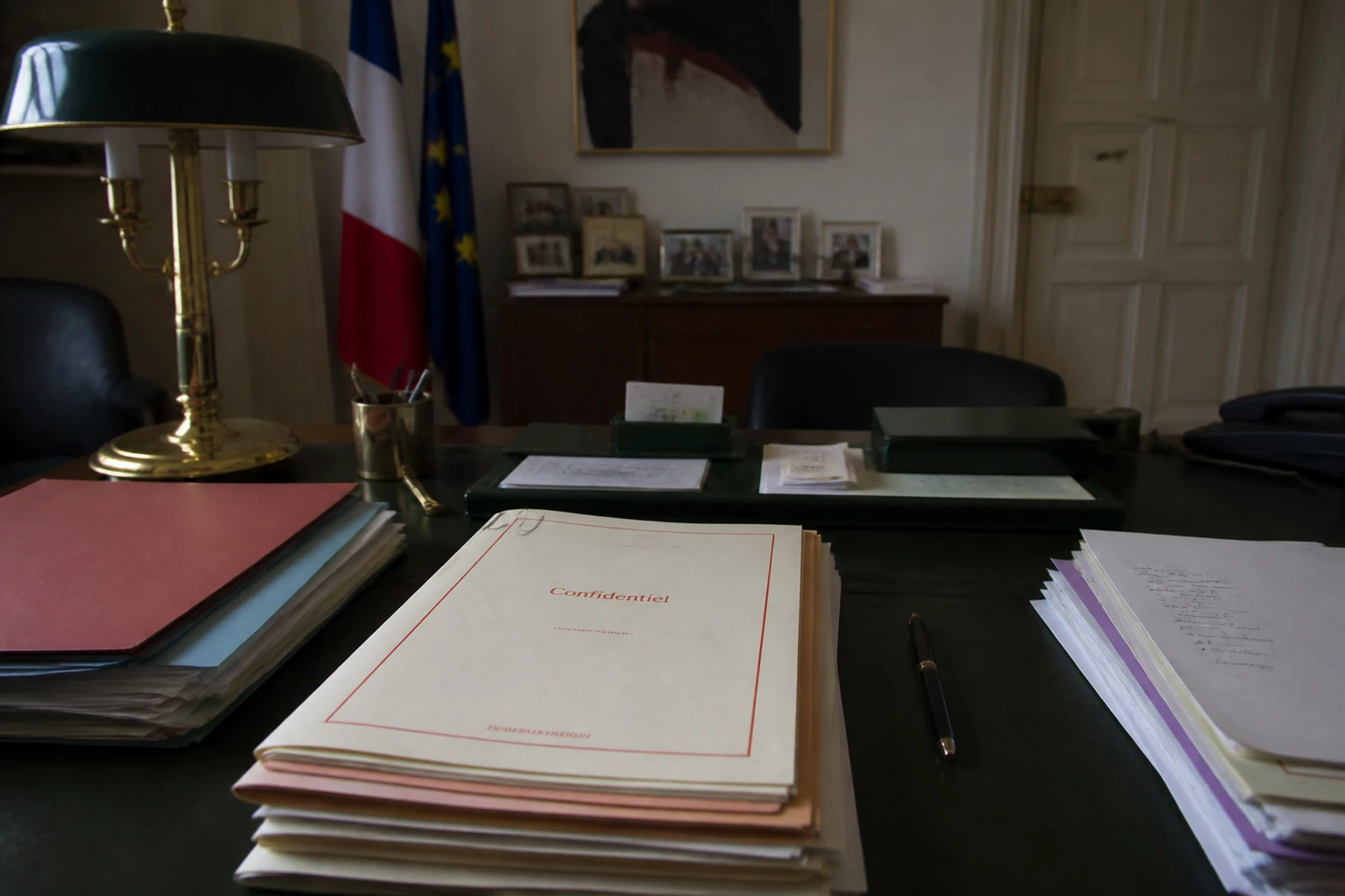 Bureau institutionnel évoquant la carrière politique d'un ancien ministre français