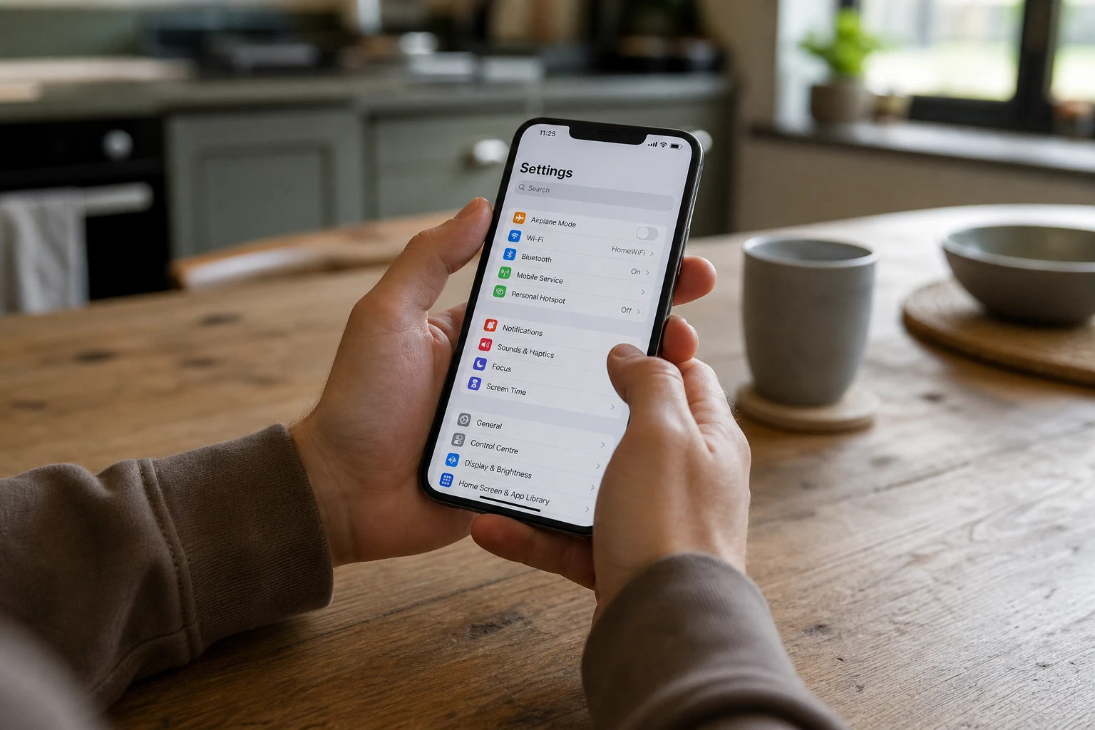 Personne vérifiant les paramètres de son téléphone pour détecter un logiciel espion