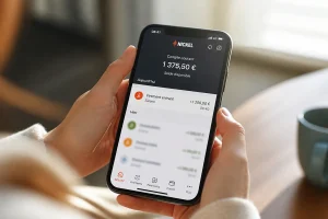 Utilisateur consultant une notification de virement entrant sur l'application Nickel sur smartphone le matin