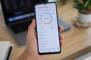 Écran d'un smartphone Xiaomi affichant le tableau de bord du temps d'écran avec graphique circulaire